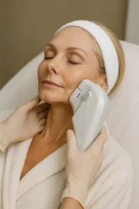 Woman receiving HIFU non surgical facelift treatment West Acton