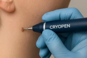 Person receiving skin tag removal West Acton